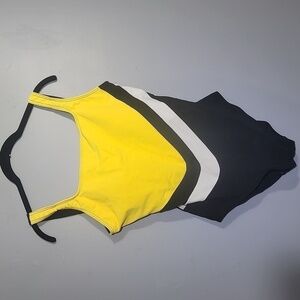 LECOVE Vintage 90's Women's Tall Yellow Black One Piece Swimsuit